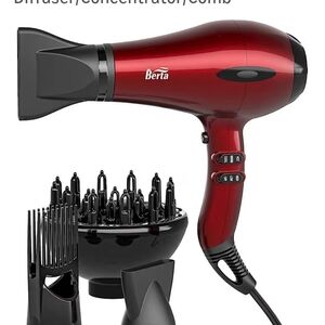 Berta Red Professional Hair Dryer with Diffuser & Concentrator